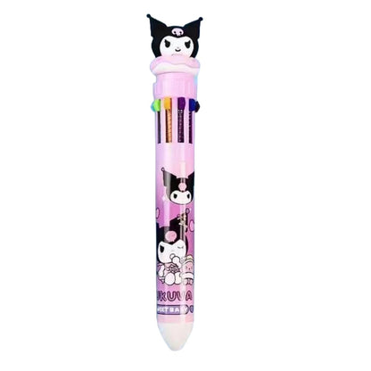 Multicolor teddy bear Pens 0.5mm 10-in-1 Retractable Ballpoint Pens 10 Colors Transparent Barrel Ballpoint Pen for Office Supplies and kids school (My Melody)