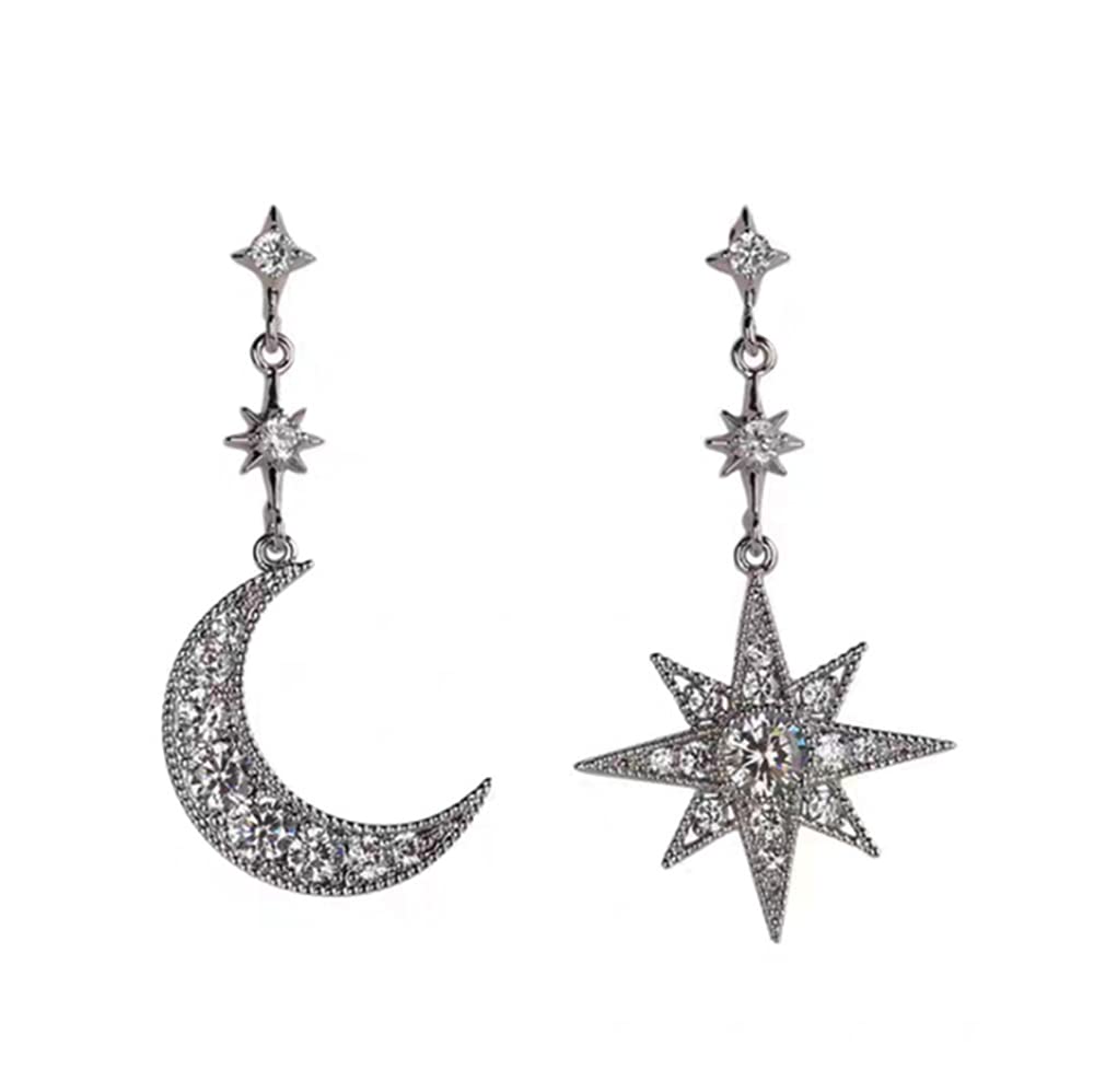 Women Star Moon Fashion Jewellery Gold Silver Plated Bling Stud Earrings with Crystal Allergy Free