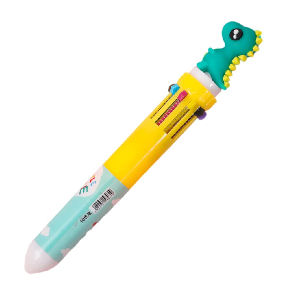Multicolor teddy bear Pens 0.5mm 10-in-1 Retractable Ballpoint Pens 10 Colors Transparent Barrel Ballpoint Pen for Office Supplies and kids school (Dinosaur)