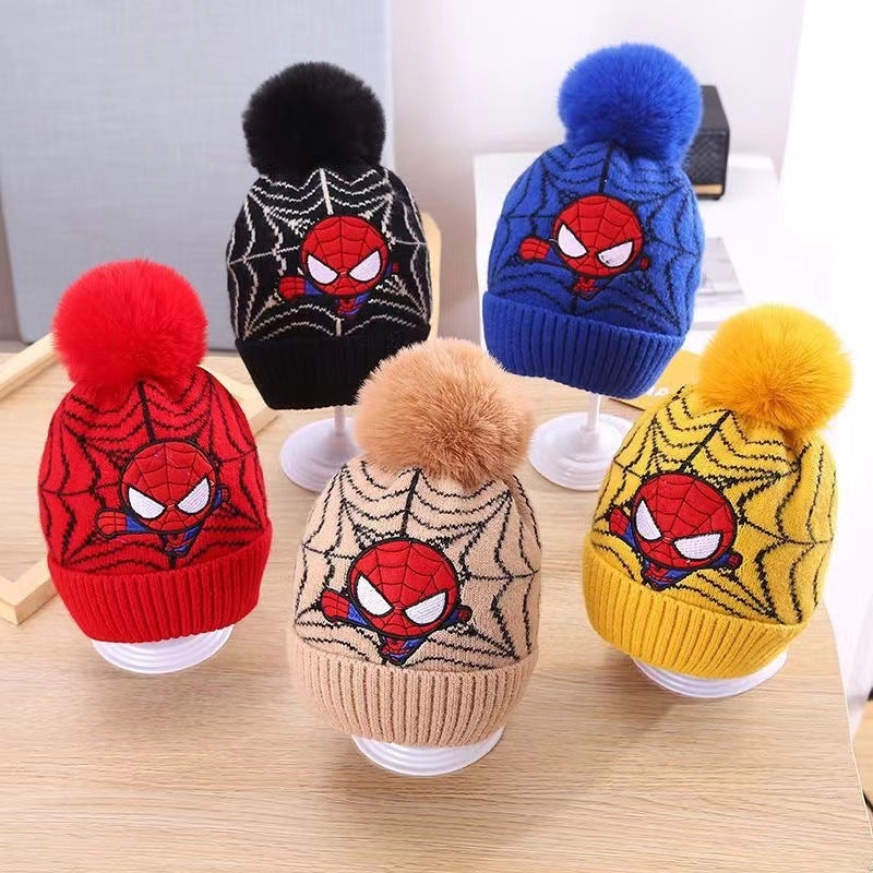 Kids Winter Beanie Hat Scarf for 2-10 Years Old Boys Girls.Outdoor Warm Fleece Lined Thermal Knit Fluffy Pom(Red Spiderman)