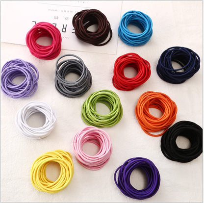 50Pcs Girls Women 2.5mm Thin School Uniform Endless Hair Elastics Bobbles Hair Ties Bands Ponios Ponytail Holders (Yellow)