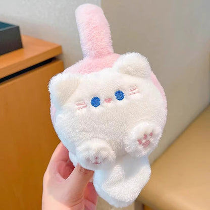 Kids Boy Girl Earmuffs Winter Fleece Thermal Outdoor Warm Plush Ear Warmer (3D White Cat)