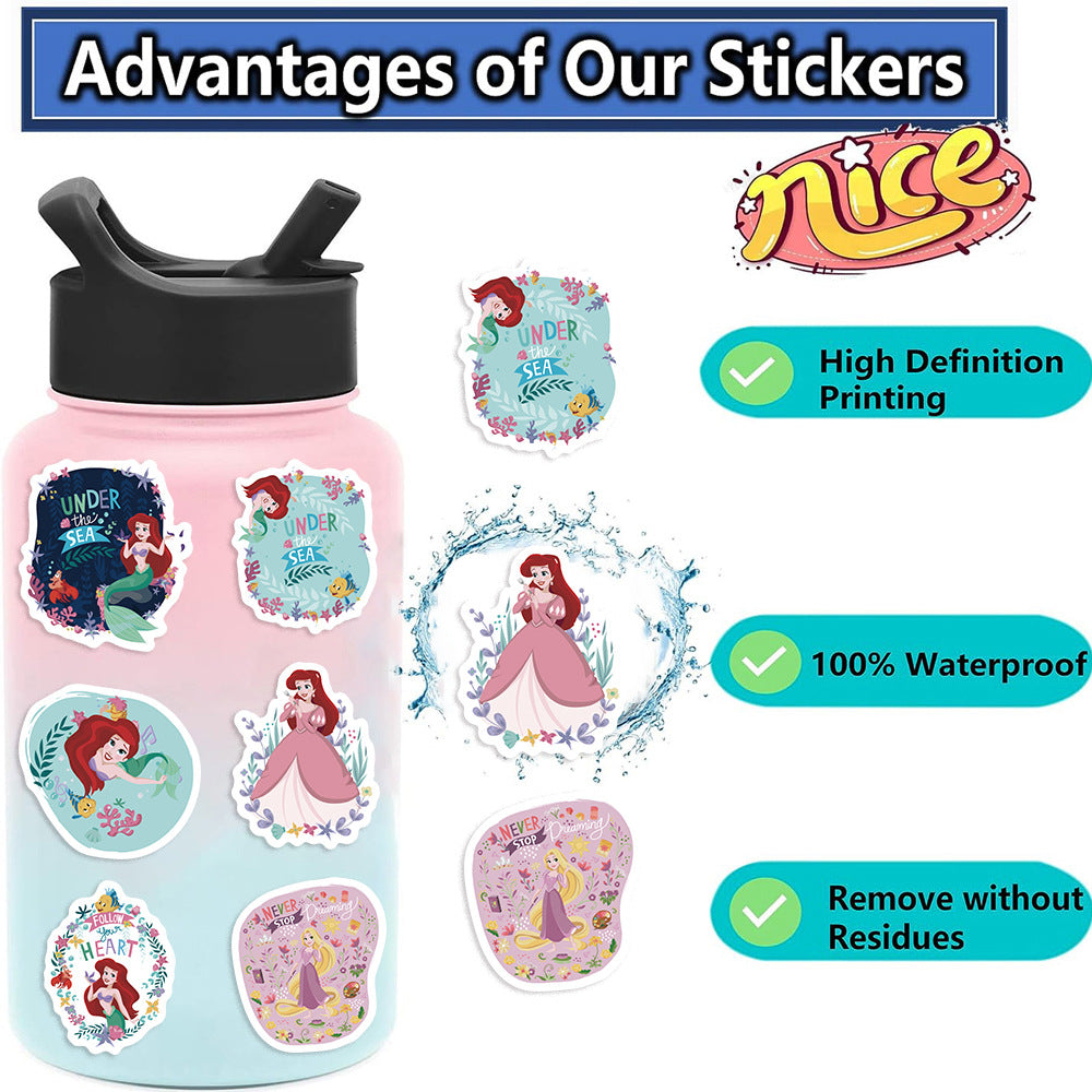 50pcs Princess Aven Superheros Toy Kids Stickers Luggage Laptop Skateboard Waterproof Party Bag Fillers Waterbottle Decal Graffiti Patches(Princess)