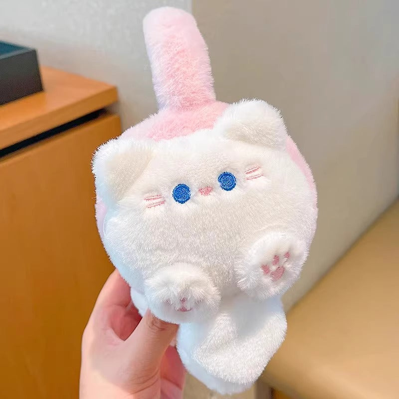 Kids Boy Girl Earmuffs Winter Fleece Thermal Outdoor Warm Plush Ear Warmer (3D Pink Cat)