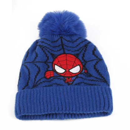Kids Winter Beanie Hat Scarf for 2-10 Years Old Boys Girls.Outdoor Warm Fleece Lined Thermal Knit Fluffy Pom(Black Spiderman)