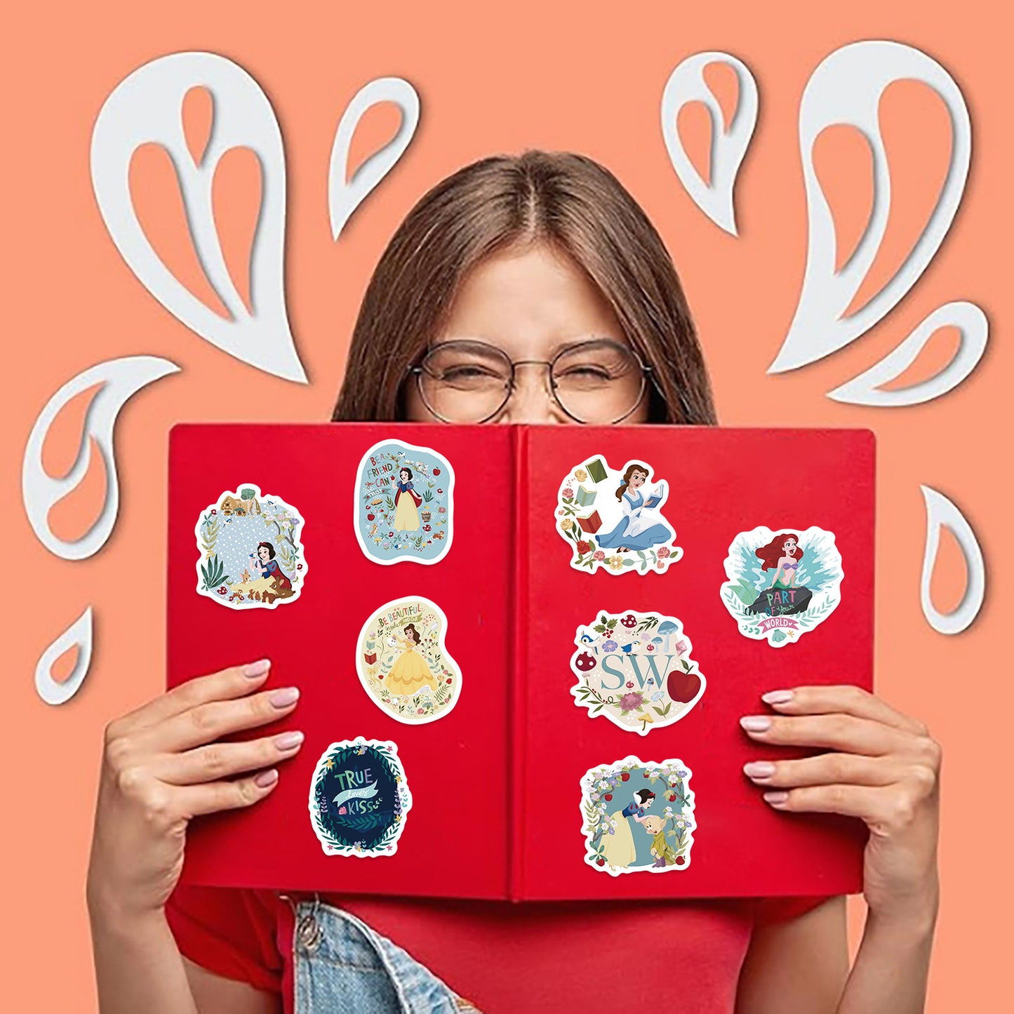 50pcs Princess Aven Superheros Toy Kids Stickers Luggage Laptop Skateboard Waterproof Party Bag Fillers Waterbottle Decal Graffiti Patches(Princess)