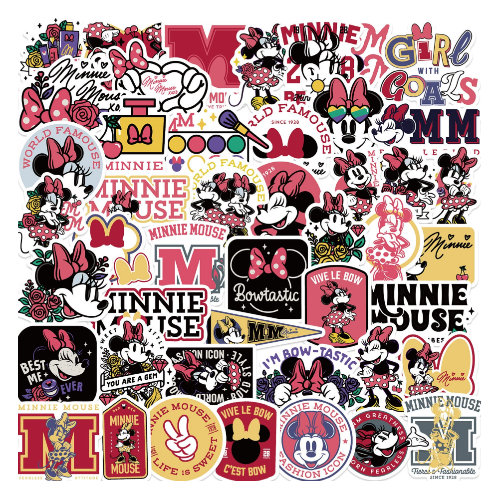 50pcs Princess Aven Superheros Toy Kids Stickers Luggage Laptop Skateboard Waterproof Party Bag Fillers Waterbottle Decal Graffiti Patches(Minnie)