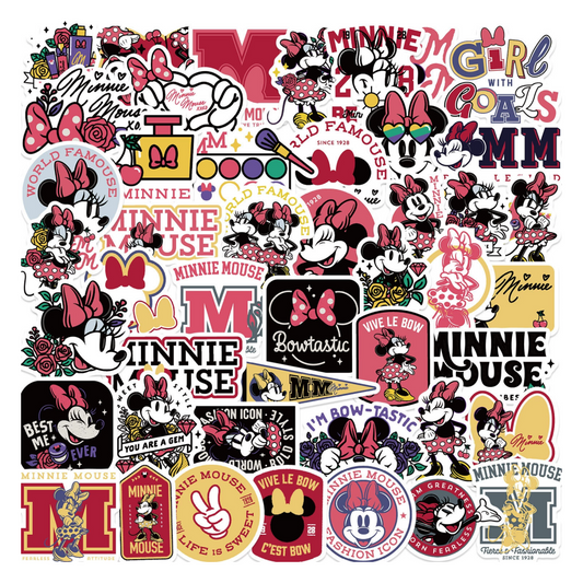 50pcs Princess Aven Superheros Toy Kids Stickers Luggage Laptop Skateboard Waterproof Party Bag Fillers Waterbottle Decal Graffiti Patches(Minnie)