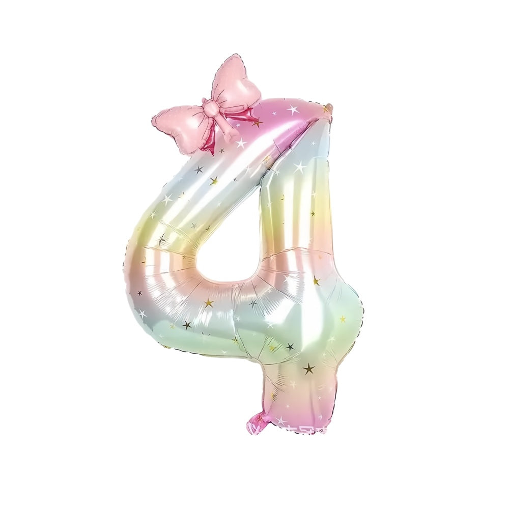 40'' Pink Number with Bow Balloon, Self Inflating Foil Light Pink Set 0-9, Pastel Pink Helium Balloon for Girls Birthday Party Decorations Anniversary Supplies (Rainbow, Number 0)