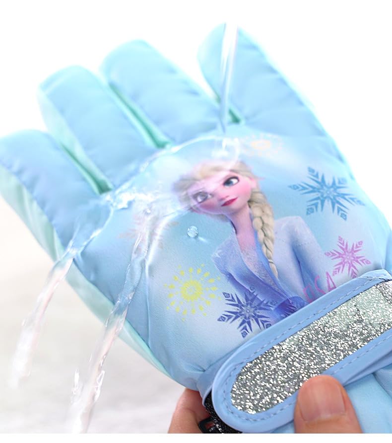 Kids Boy Girl  Waterproof Winter Snow Ski Snowboard Fleece Thermal Warm Outdoor Gloves (Blue Frozen)