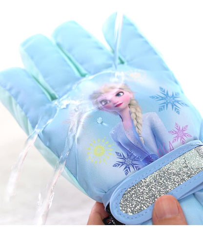 Kids Boy Girl  Waterproof Winter Snow Ski Snowboard Fleece Thermal Warm Outdoor Gloves (Blue Frozen)