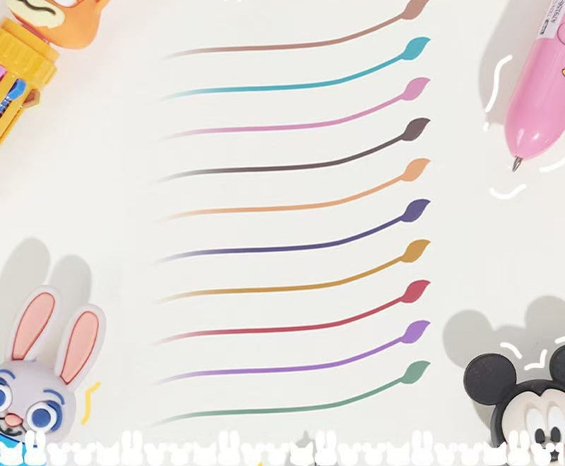 Multicolor teddy bear Pens 0.5mm 10-in-1 Retractable Ballpoint Pens 10 Colors Transparent Barrel Ballpoint Pen for Office Supplies and kids school（Minnie）