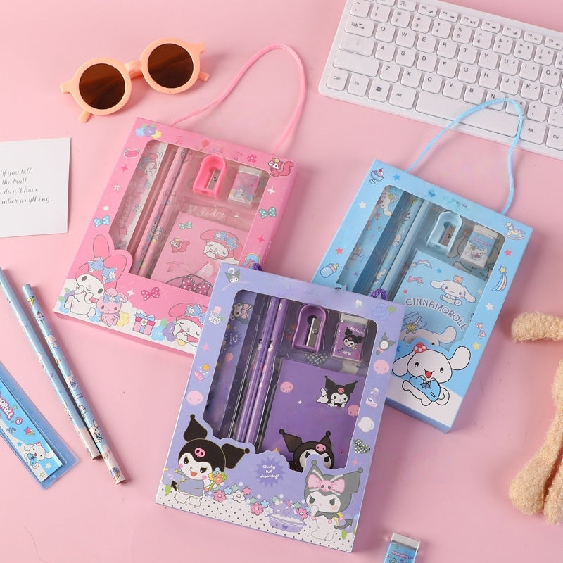 Capybara dog Stationery Set, School Stationery Set Include 2 Pencils, Ruler, Eraser and Pencil Sharpener, and notebook Birthday Gifts for Girls and Boys back to school (Kuromi)