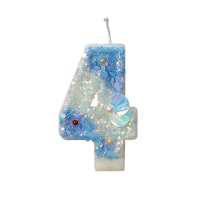 Mermaid Birthday Candles Shell Sequins Candles for Cake Blue Ocean Beach Birthday Cake Sequins Shell Number Toppers for Girls Boys Party Decorations (Blue, Number 2)