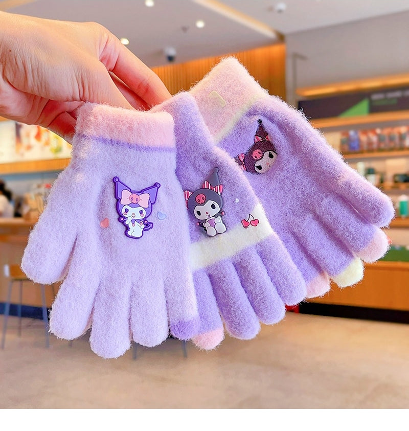 Full Finger Gloves Elsa Winter Knit Warm Mittens Soft Lined Fleece Thermal Outdoor Stretchy Gloves for Kids boys girls (Cinnamoroll)