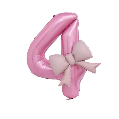40'' Pink Number with Bow Balloon, Self Inflating Foil Light Pink Number Balloons Set 0-9, Pastel Pink Helium Balloon for Girls Birthday Party Decorations Anniversary Supplies (Pink, Number 4)