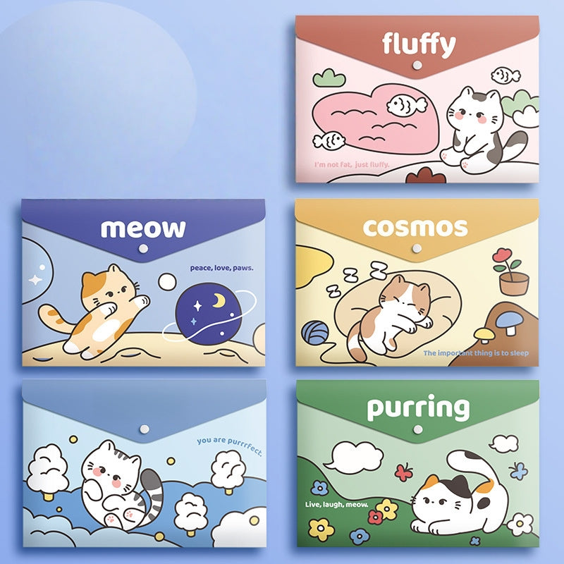 5PCS Plastic Wallets A4, 5 different designs Plastic Folders Popper Folder with Snap Closure, Lightweight Wallets for Document Office School Organization for Kids Adults (Capybara)