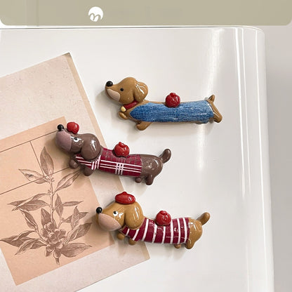 Resins Dachshund Cats dogs Magnets For Fridge Or Whiteboard Fun And Functionality Cartoon Animal Refrigerator Sticker Decors (Dog 3pcs)