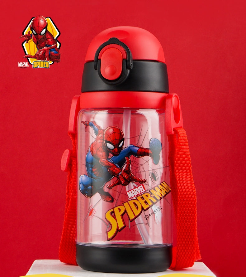 Spiderman Water Bottle Reusable Kids 520ml PP with Two Lids Leak Proof with straw Lid BPA Free Drinking bottle(Spiderman)