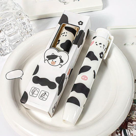 MOON Panda Astronaut Girl Rubbers Erasers, Creative Push-Button Rubbers Erasers for Kids and Students, Universal Used in Schools, Office and Home for Writing and Drawing (Cow)