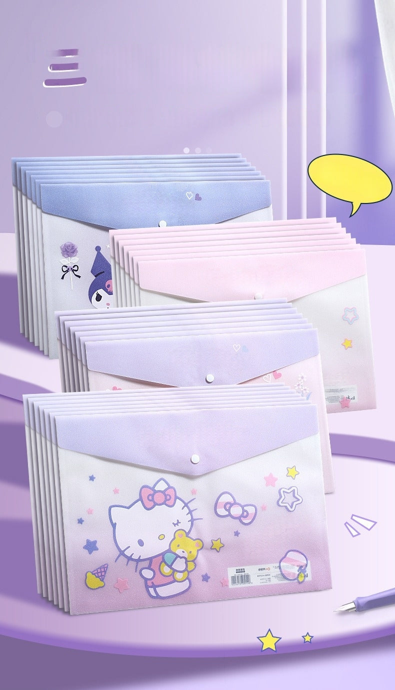 4PCS Plastic Wallets A4, 4 Different Designs Plastic Folders Popper Folder with Snap Closure, Lightweight Wallets for Document Office School for Kids Adults (My Melody 4pcs, A4)