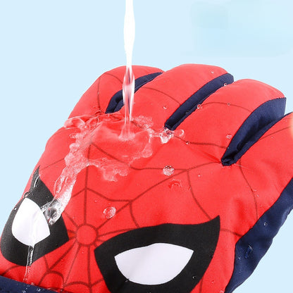 Kids Boy Girl  Waterproof Winter Snow Ski Snowboard Fleece Thermal Warm Outdoor Gloves（Spiderman)