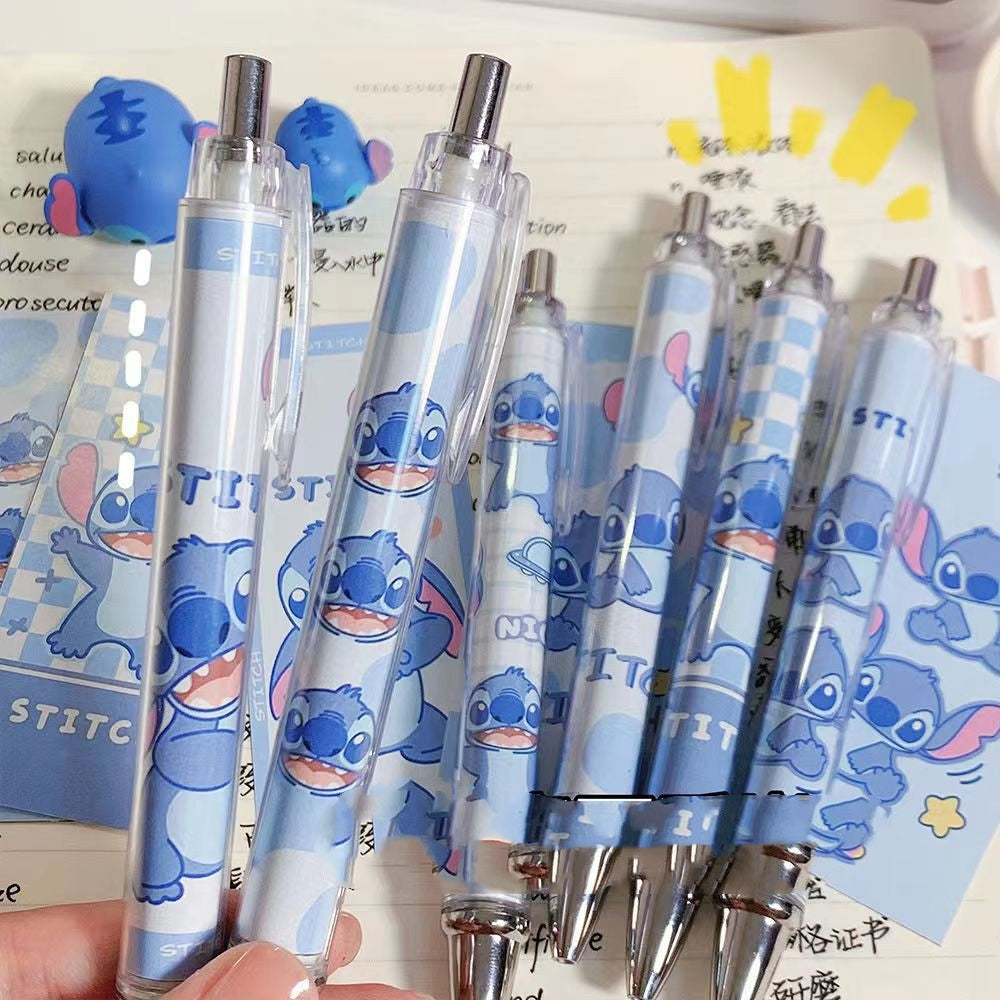 5PCS stch toy cute Gel Pen Liquid Ink Rollerball Retractable Quick Drying Extra Fine Ballpoint Premium 0.5mm Marker for Office School Stationery Supply Black
