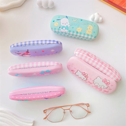 Lovely cat Cartoon Hard Shell Eyeglasses Cases Girl Protective Case Storage Box With Glasses Cloth for Teen PU leather eyegalss case (Cinnamoroll)
