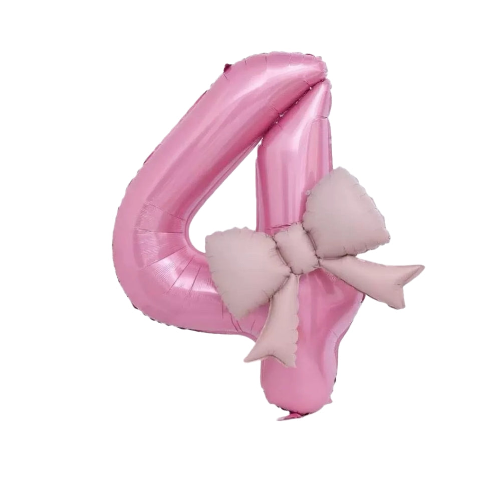 40'' Pink Number with Bow Balloon, Self Inflating Foil Light Pink Number Balloons Set 0-9, Pastel Pink Helium Balloon for Girls Birthday Party Decorations Anniversary Supplies (Pink, Number 2)