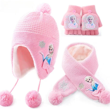 Kids Winter Beanie Hat Scarf for 2-10 Years Old Boys Girls.Outdoor Warm Fleece Lined Thermal Knit Fluffy Pom(Blue Elsa)