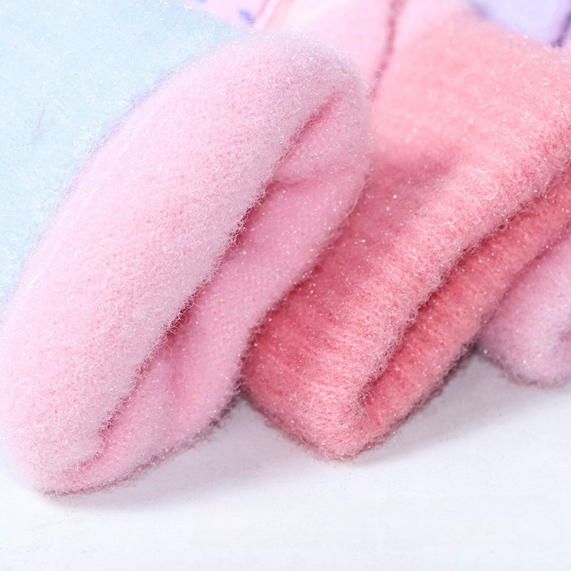 Fingerless Flap Cover Gloves Winter Knit Warm Mittens Soft Lined Fleece Thermal Outdoor Half Finger with Cover Convertible Flip Top for Kids boys girls (Pink Elsa 02)