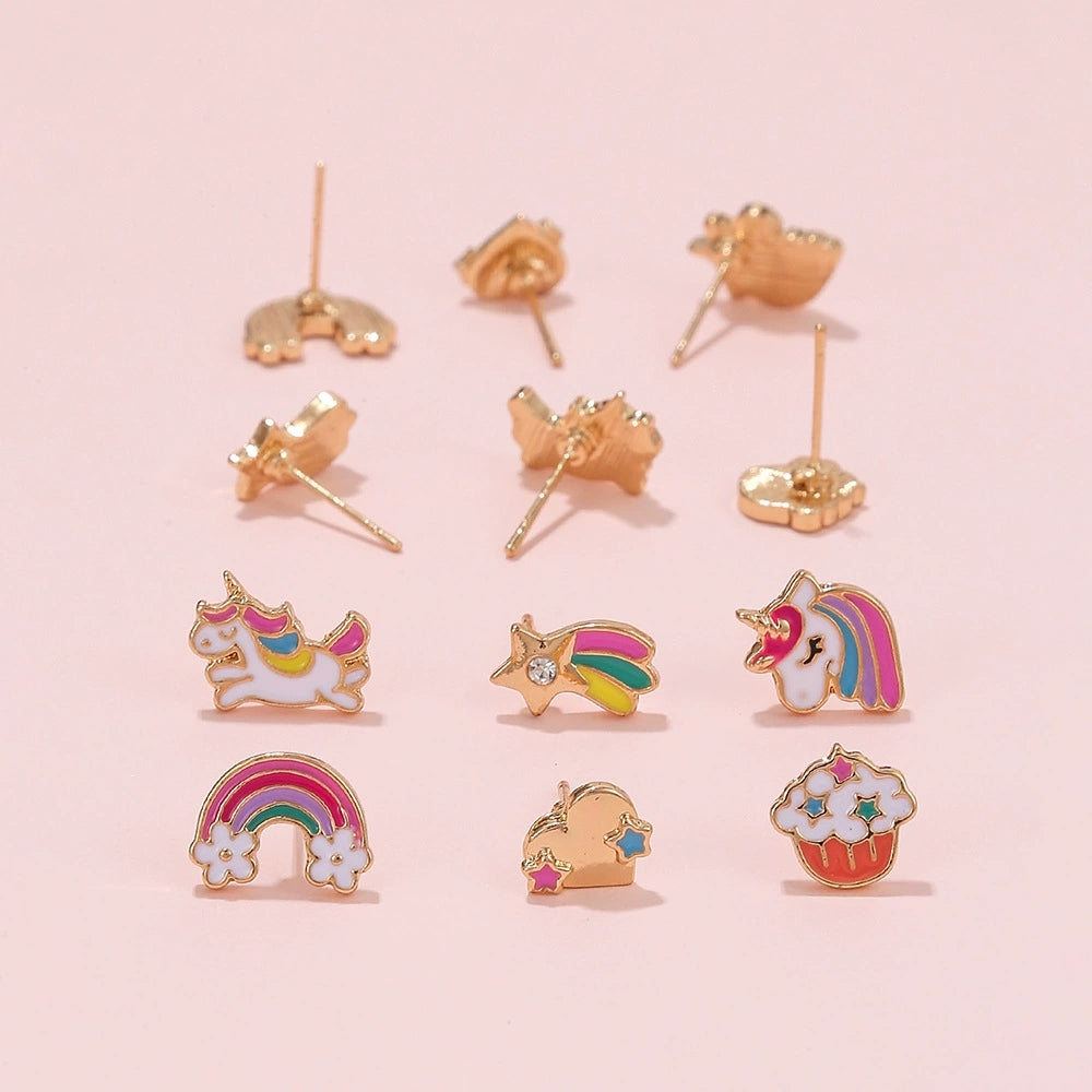 2/3 Pairs Kids Clip On Earrings , Girls Unicorn,Rainbow Butterfly, Cute Clip On Earrings Princess Jewelry,Clip-on Set for Kids Girls (Unicorn 3Pairs)