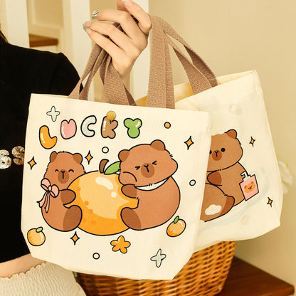 Capybara cute bear dog Tote Bag With Canvas Tote Bag Casual Reusable Shopping Bag With Washable Foldable Shopper Bag For Women Girls（Capybara）