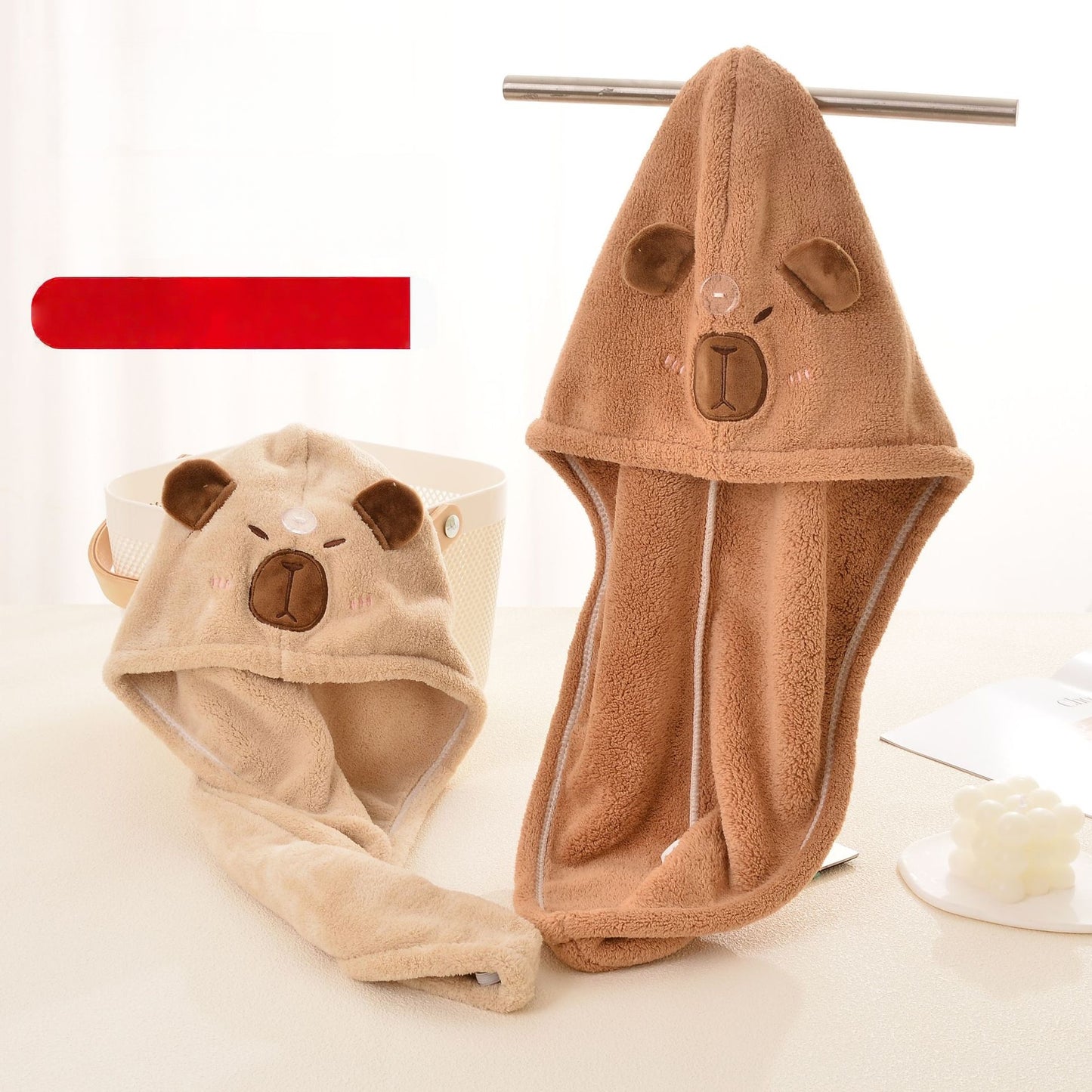 Bath Caps Coral Velvet Quick Dry Head Towel Cap Microfibre Hair Towel For Women and Girls, Absorbent Hair Drying Wrap Towel, Wet Kids Hair Dry Turban Wrap (Capybara)