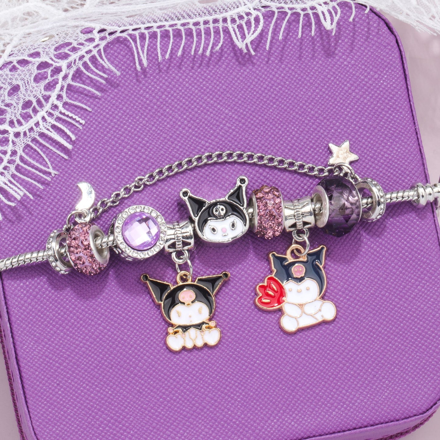 Magical kitty Sparkly Crystal Silver Plated Adjustable Charm Bracelet Birthday Gifts for Girls kids Birthday Jewellery Bracelets