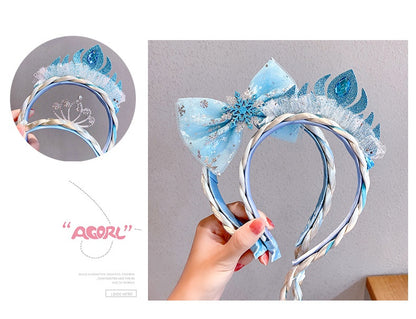 Kids Girls Toddlers Blue Elsa Ponytail Hair Extension Party Hair clips Snowflake Crown Headband Hairband Costume Dress up Braided Wigs (Elsa crown headband)