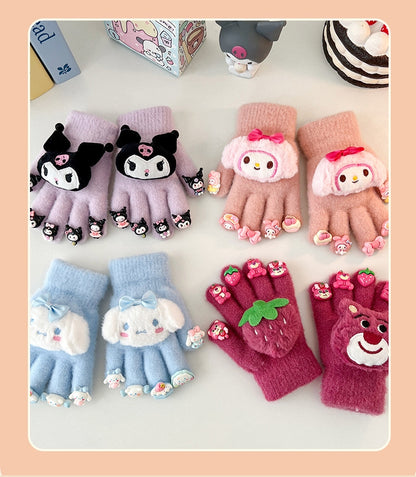 Full Finger Gloves Elsa Winter Knit Warm Mittens Soft Lined Fleece Thermal Outdoor Stretchy Gloves for Kids boys girls