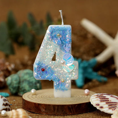 Mermaid Birthday Candles Shell Sequins Candles for Cake Blue Ocean Beach Birthday Cake Sequins Shell Number Toppers for Girls Boys Party Decorations (Blue, Number 5)