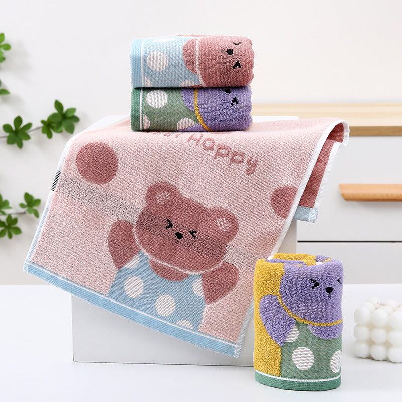 2PCS Children's Facial Towel, Kids Washcloth Towels, Cotton Kids Face Towels, Cute Kitty dog Hand Towel Set, Children Wash Cloths for Hand Face Shower, 33x 73 CM (Bear)
