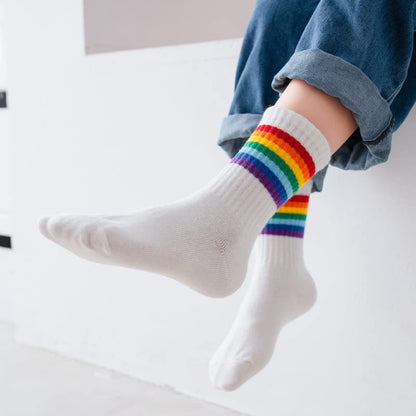 3 Pairs Kids Girls Boys ankle socks Rich Cotton Fashion Rainbow Stripe Breathable Lightweight Sport Socks Trainer Socks infant (Colour1 M(3-5years))