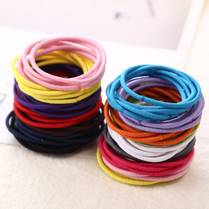 50Pcs Girls Women 2.5mm Thin School Uniform Endless Hair Elastics Bobbles Hair Ties Bands Ponios Ponytail Holders
