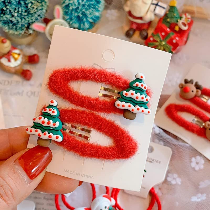 8PCS New Year Xmas Christmas Tree Santa Reindeer Snowman Bobbles Hair Clips Girls kids Gift Set Hair Accessories Snaps Barrettes