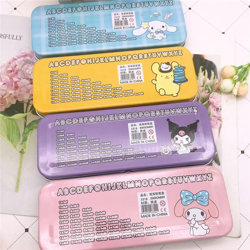 Cartoon Pencil Box with Sharpener & Eraser - Double Layer Metal Purple Pencil Box, Ideal for School & Birthday Gifts, Cartoon Pencil Childeren's Day Birthday Gift