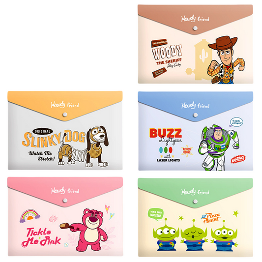 5PCS Plastic Wallets A4, 5 different designs Plastic Folders Popper Folder with Snap Closure, Lightweight Wallets for Document Office School Organization for Kids Adults (Toy  Story)