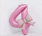 40'' Pink Number with Bow Balloon, Self Inflating Foil Light Pink Set 0-9, Pastel Pink Helium Balloon for Girls Birthday Party Decorations Anniversary Supplies (Pink, Number 4)
