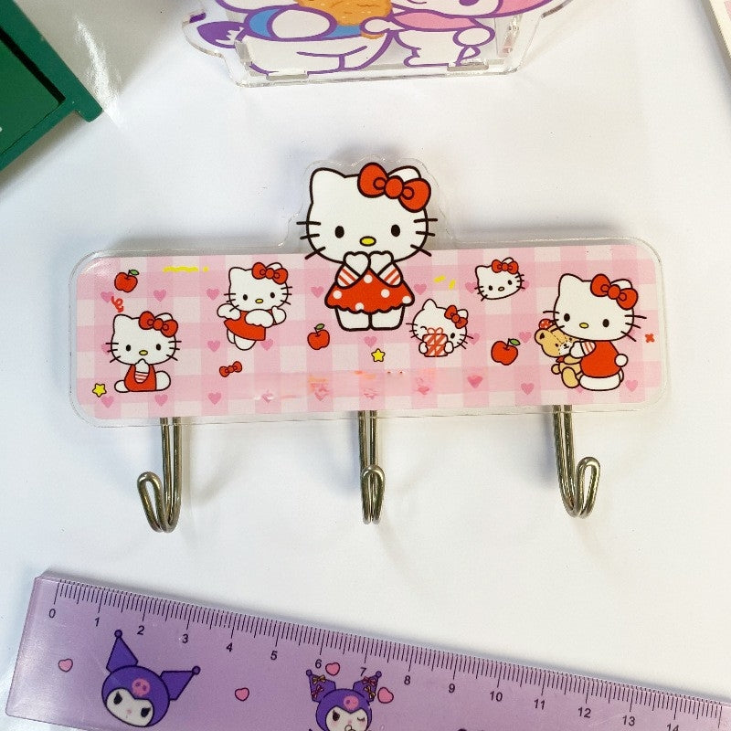 2Pcs 6 Hooks Self Adhesive Hooks Wall Hanging Plastic Creative Cute Kitty Hooks Powerful for General Door Bathroom Kitchen Use Sticky Wall Hook Waterproof