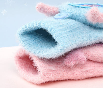 Fingerless Flap Cover Gloves Winter Knit Warm Mittens Soft Lined Fleece Thermal Outdoor Half Finger with Cover Convertible Flip Top for Kids boys girls (Pink Elsa)