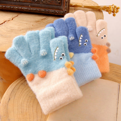 Full Finger Gloves Dinosaur Cat Capybara Winter Knit Warm Mittens Soft Lined Fleece Thermal Outdoor Stretchy Gloves for Kids boys girls (Dinosaur)