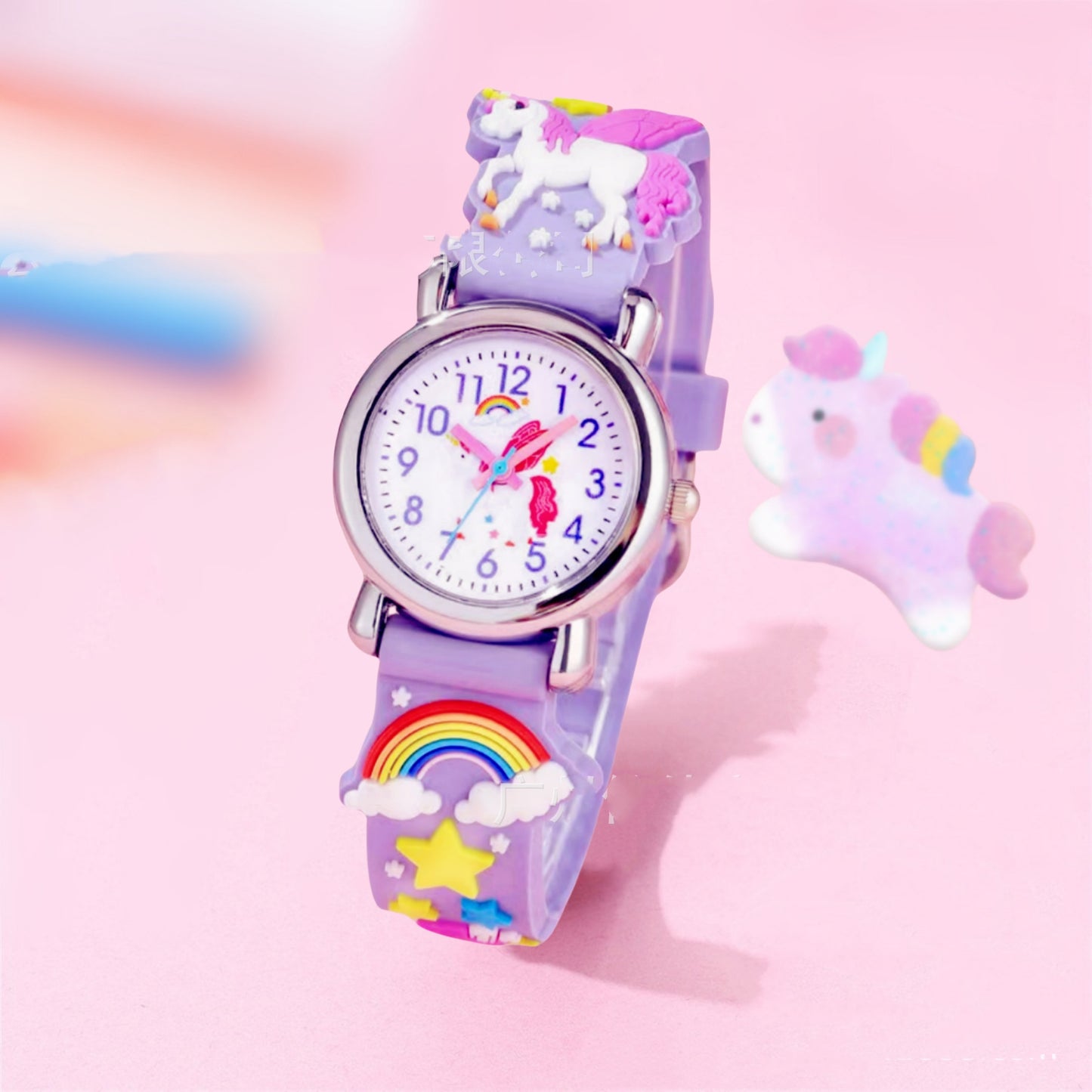 Analogue Quartz Watch with Ceramics Strap Bracelet Girls Boys Toddler Watches Gifts for Kids Birthday Gifts (Unicorn Pink)