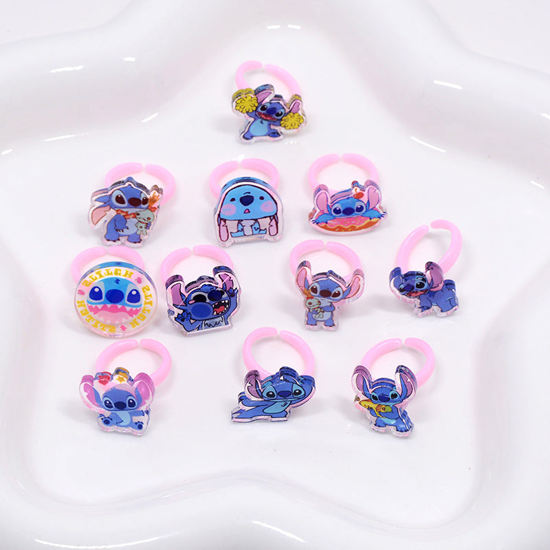 20Pcs Adjustable Princess pink Jewelry Girl Kids elsa Cartoon Plastic Rings Gift Set with Heart Shape Box